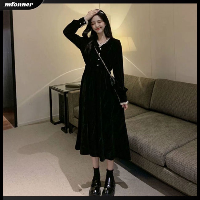 Đầm Dài Tay Cổ Chữ V Màu Sắc Ngọt Ngào Thanh Lịch Cho Nữ