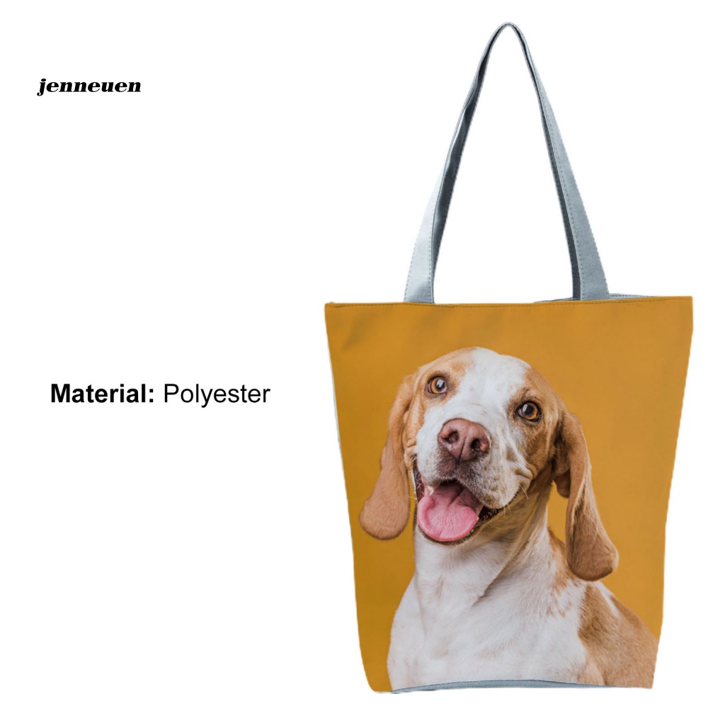 Túi Tote Đeo Vai / Xách Tay Sức Chứa Lớn Có Khóa Kéo In Họa Tiết Chú Chó Dễ Thương Cho Nữ