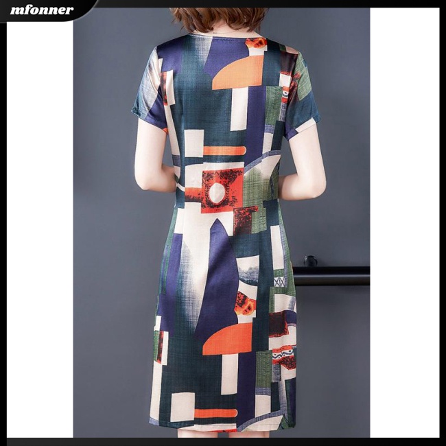 Đầm Midi Ngắn Tay Cổ Chữ V In Họa Tiết Thời Trang Mùa Hè Cho Nữ