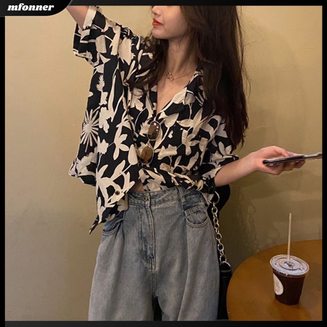 Áo Sơ Mi Tay Lỡ Dáng Rộng In Họa Tiết Phong Cách Cổ Điển Thời Trang Mùa Hè Xinh Xắn Cho Nữ