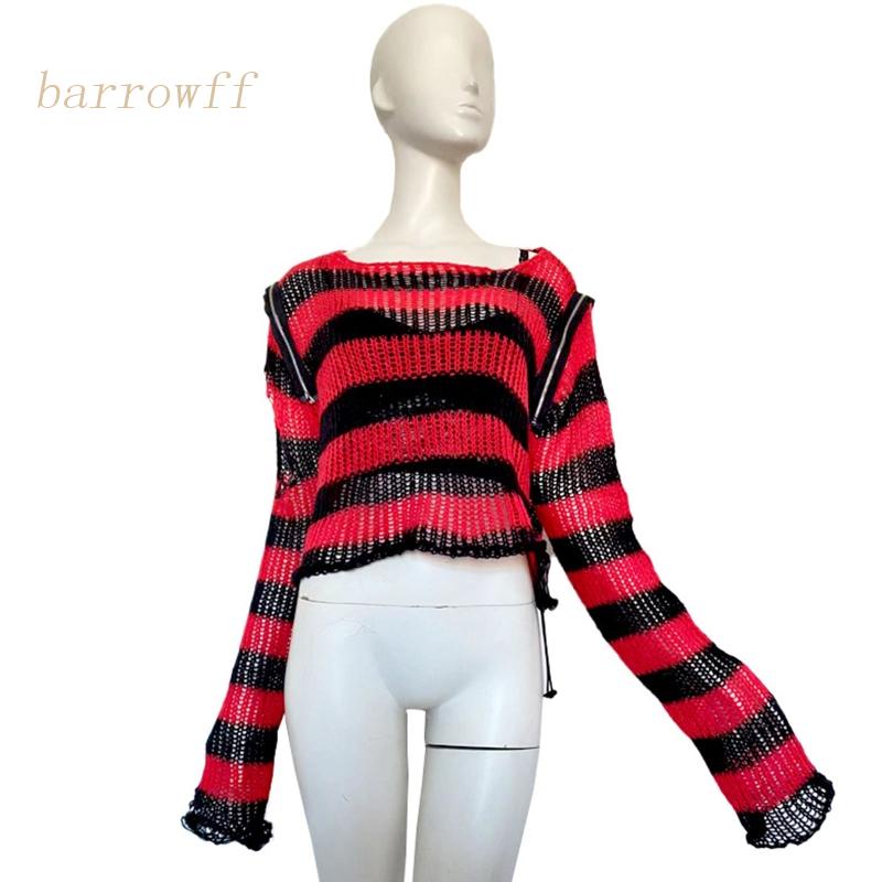 Áo Sweater Dệt Kim Tay Dài Hở Vai Phối Khóa Kéo Phong Cách Punk Cá Tính Cho Nữ