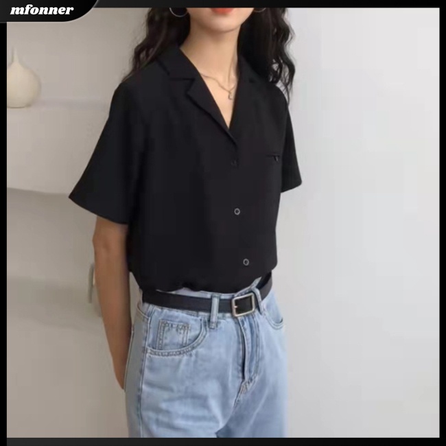 Áo Sơ Mi Chiffon Tay Ngắn Cổ Chữ V Màu Sắc Đơn Giản Thanh Lịch Dành Cho Nữ