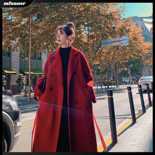 Áo Khoác Tay Dài Cổ Bẻ Dày Dặn Màu Sắc Trơn Kèm Thắt Lưng Dành Cho Nữ