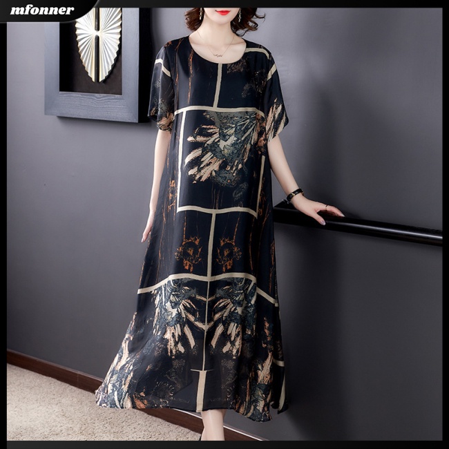 Đầm Dáng Chữ A Tay Ngắn Cổ Tròn In Họa Tiết Kiểu Retro Xinh Xắn Cho Bạn Gái