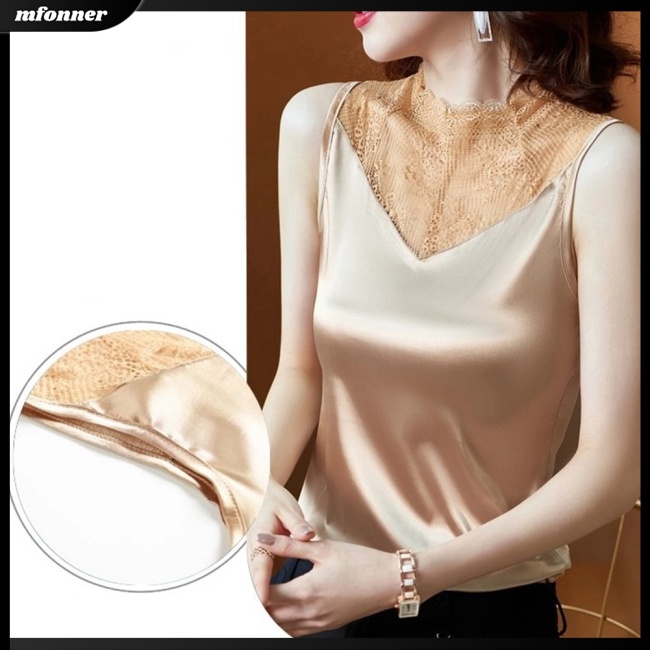 Áo Sát Nách Dáng Rộng Phối Ren Màu Sắc Đơn Giản Nữ Tính