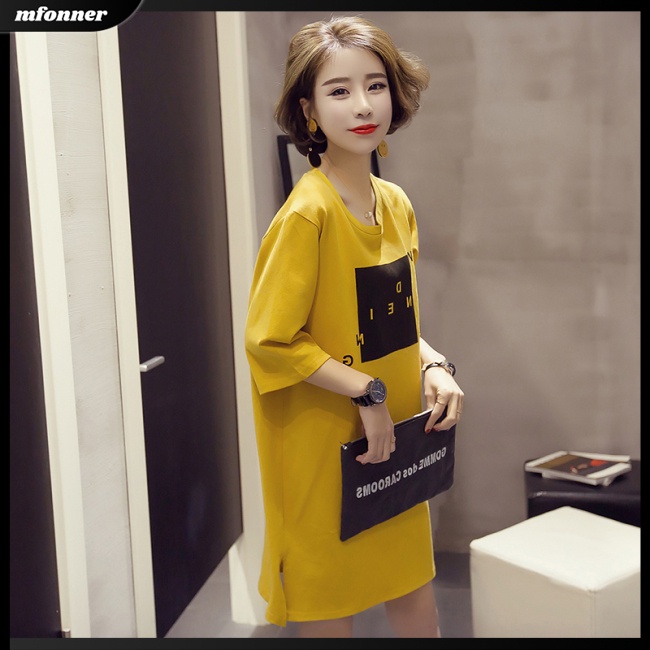 Đầm Thun Dáng Rộng Tay Ngắn Thiết Kế Xẻ Tà Thời Trang Mùa Hè Cho Nữ