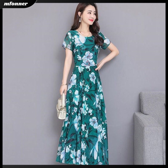 Đầm Dáng Chữ A Tay Ngắn Họa Tiết Hoa Xinh Xắn Cho Nữ