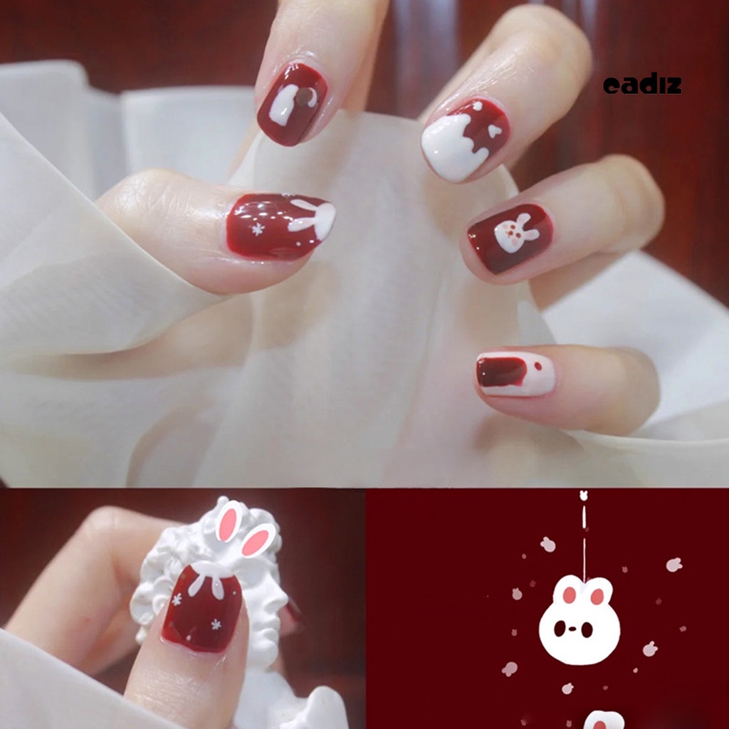 Hộp 24 Móng Tay Giả Hình Vuông Họa Tiết Thỏ Hoạt Hình Dễ Thương Cho Salon