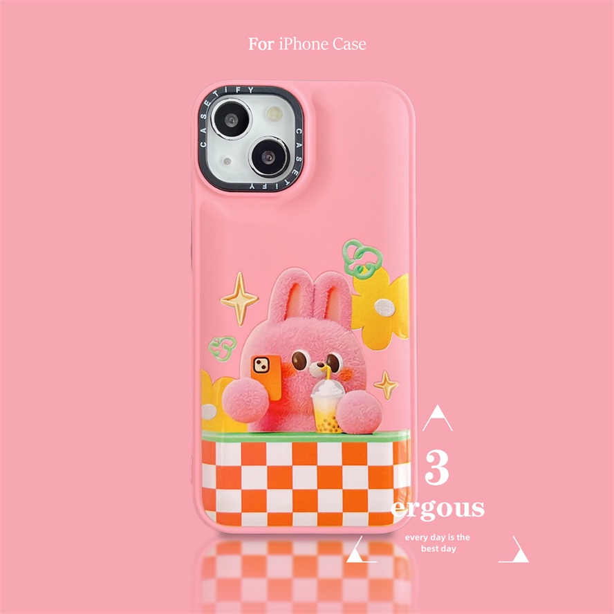 Ốp Điện Thoại TPU Mềm Họa Tiết Thỏ Hồng Selfie Bảo Vệ Ống Kính Cho iPhone 14 13 12 11 Pro Max SE2020 X XR Xs Max
