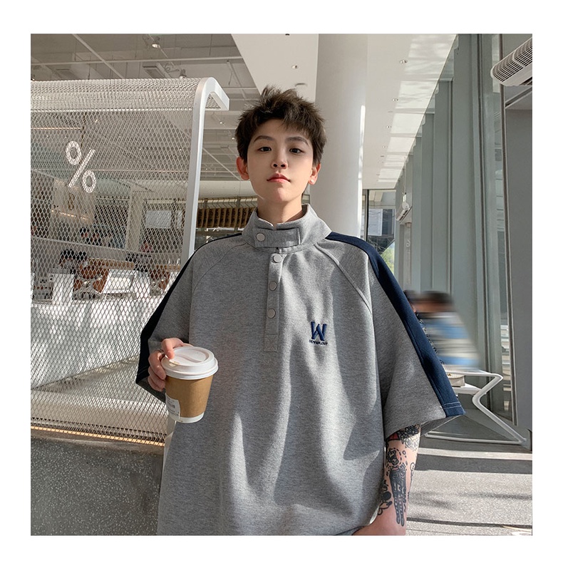 Áo Thun Polo Tay Ngắn Dáng Rộng Cổ Đứng Thiết Kế Đơn Giản Cho Nam