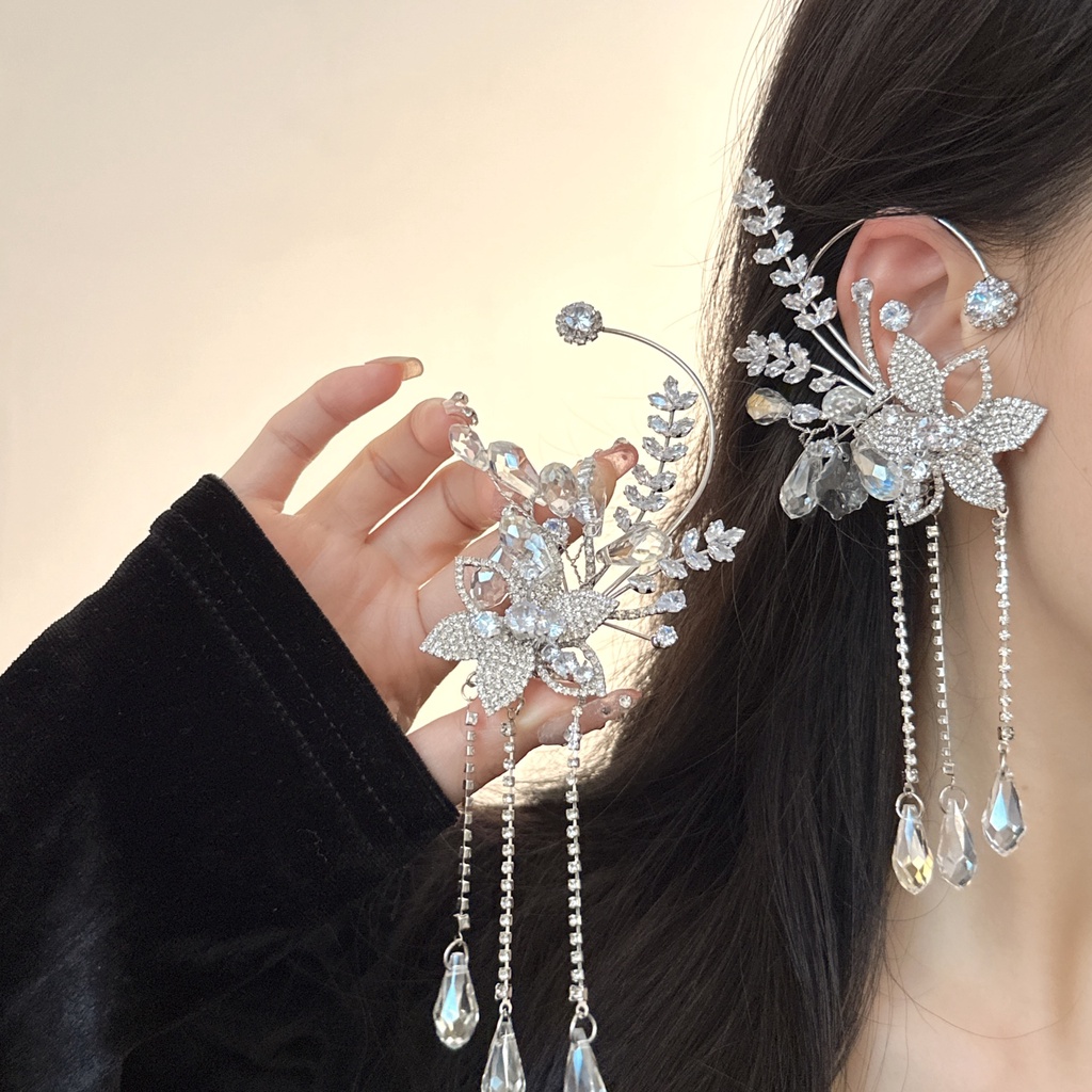 Khuyên Vành Tai Hình Cánh Hoa Lá Đính Đá Zircon Phong Cách Mới Cho Cô Dâu