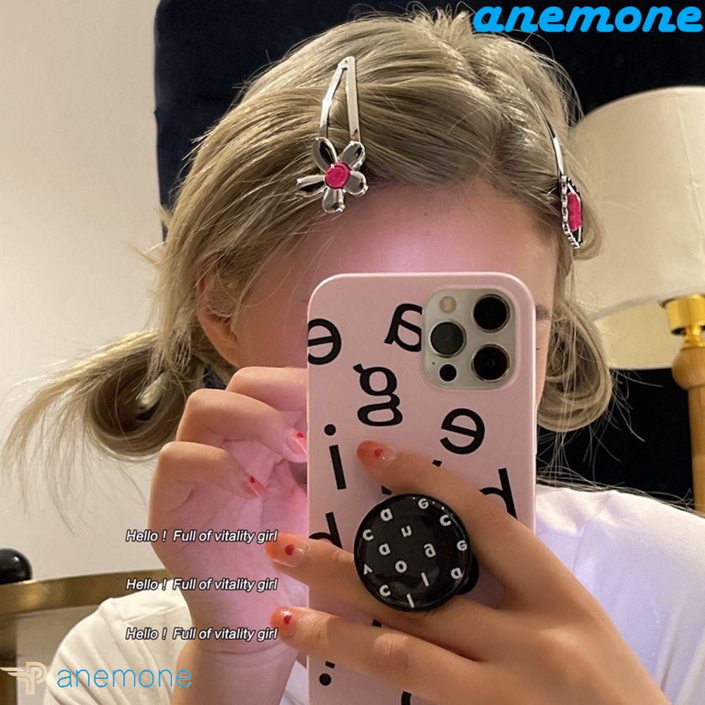 Kẹp Tóc Mái Bằng Kim Loại Họa Tiết Hình Học / Mặt Cười / Gấu Y2k Phong Cách Cổ Điển Cho Nữ