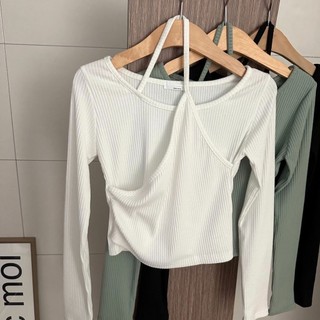 [Brandi / By Young] Áo Thun Gân Crop Top Cột Dây Hàn Quốc