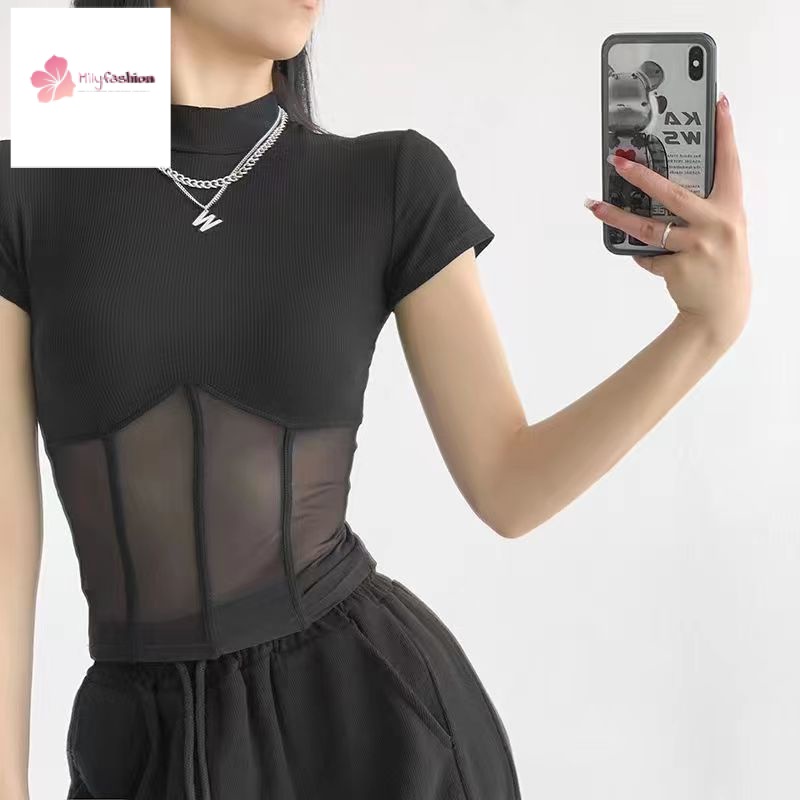 Áo Lưới Đen Dáng Ôm Phong Cách Âu Mỹ Thời Trang Mùa Hè 2022 Cho Nữ