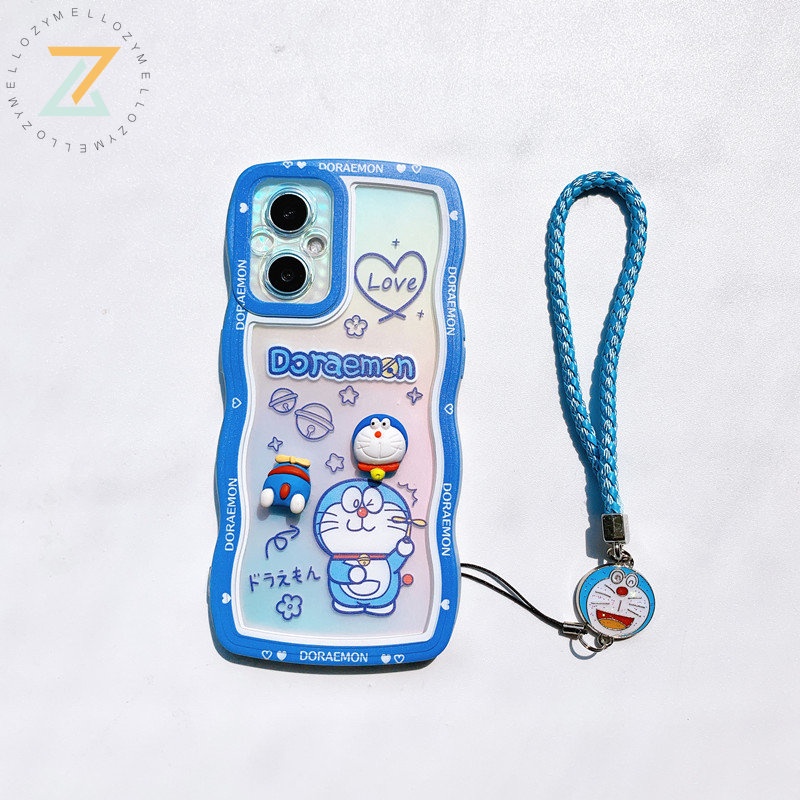 OPPO Reno8 T 5G Reno8 T 4G Reno8 Z 5G Reno7 Z 5G Reno 8 5G Reno 6 5G Reno 5 Reno 2F Reno 2Z Vỏ điện thoại silicon có dây buộc hoạt hình thời trang Doraemon