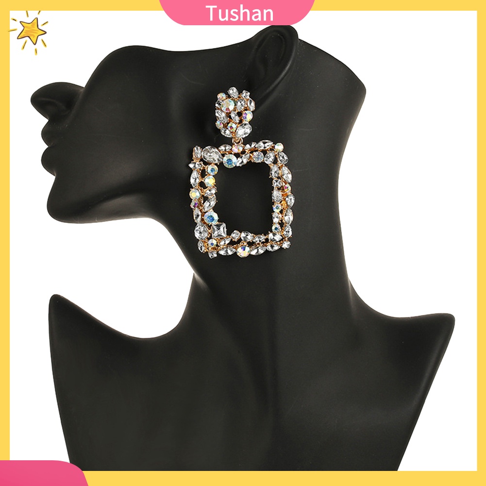 Khuyên Tai Nữ Hình Vuông Đính Ngọc Thời Trang Bohemia