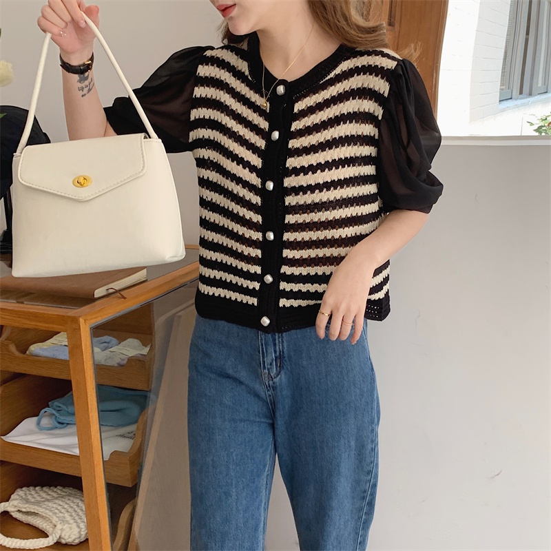 Áo Thun Tay Ngắn Cổ Tròn Họa Tiết Kẻ Sọc Thiết Kế Mới Thời Trang Mùa Hè Dành Cho Nữ