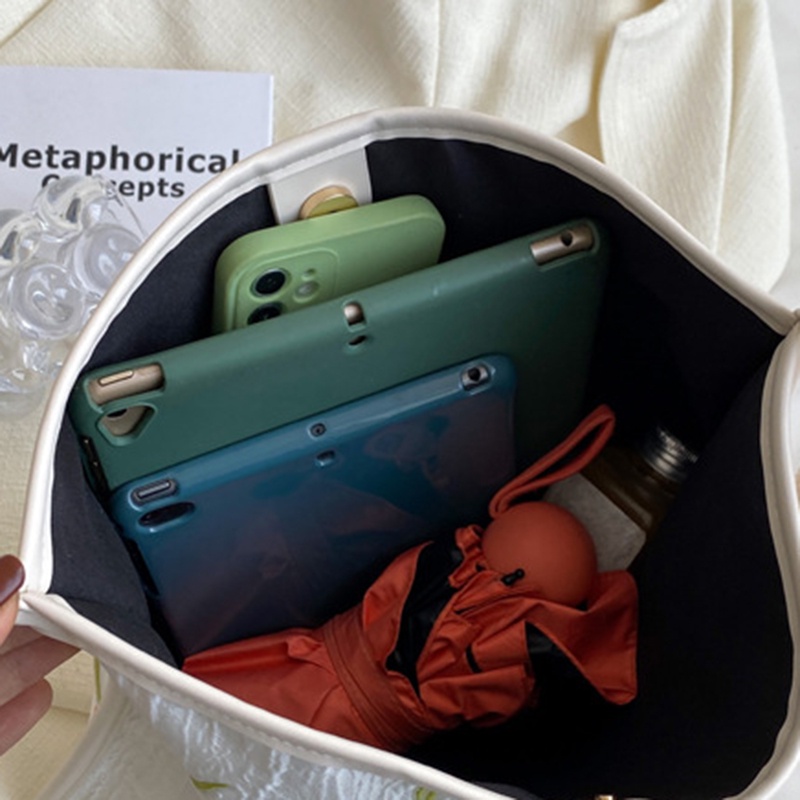 Túi tote Đeo Vai Sức Chứa Lớn Thêu Họa Tiết Hoa tulip Dễ Phối Đồ Thời Trang Cho Nữ