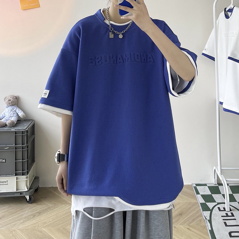 Áo Thun Tay Lỡ Cổ Tròn In Họa Tiết Thời Trang Mùa Hè Cho Nam