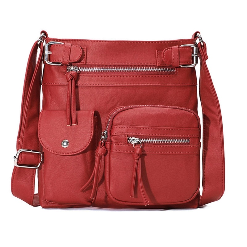 Túi Da PU Đeo Chéo Nhiều Ngăn Có Khóa Kéo Dành Cho Nữ