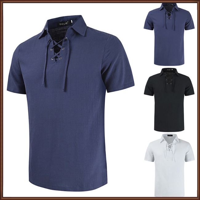 Áo Sơ Mi Cotton Lanh Tay Ngắn Màu Sắc Thời Trang Mùa Hè Cho Nam Giới