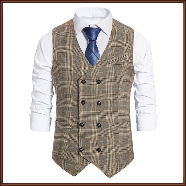 Áo Khoác Ghi Lê Cotton Cổ Chữ V Họa Tiết Kẻ Sọc Ba Chiều Phối Túi Phong Cách Retro Cho Nam