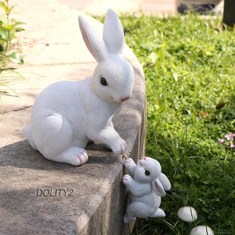 [Dolity2] 2 Bức Tượng Thỏ Thủ Công Để Bàn Trang Trí Sân Vườn