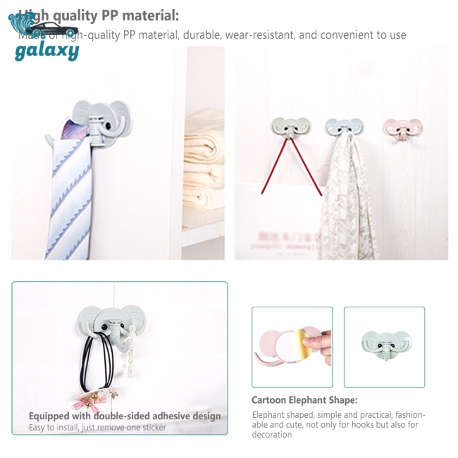 Galaxy Móc Treo Đồ Dán Tường 3 Móc Chịu Lực Tốt Hình Chú Voi Hoạt Hình Đáng Yêu