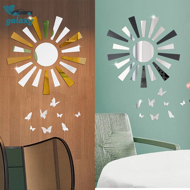 Galaxy Miếng Dán Tường Tráng Gương Acrylic Hình Hoa Hướng Dương / Bướm Phản Quang Trang Trí Nhà Cửa