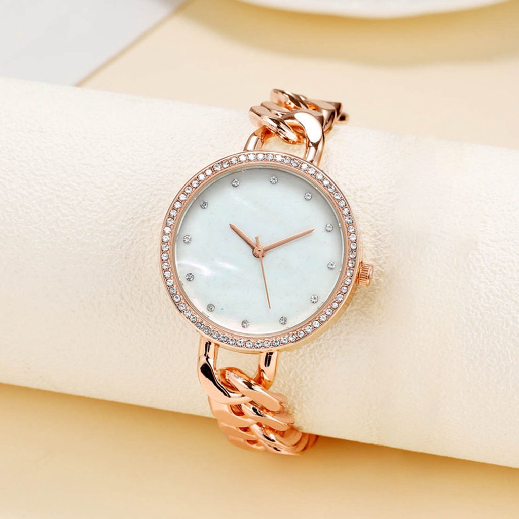 Đồng Hồ Đeo Tay Mặt Tròn Đính Đá Zircon Thời Trang Cho Nữ