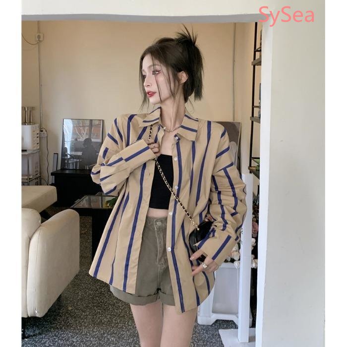 Áo Sơ Mi Kẻ Sọc Dáng Rộng Thời Trang Mùa Hè Hàn Quốc Cho Nữ