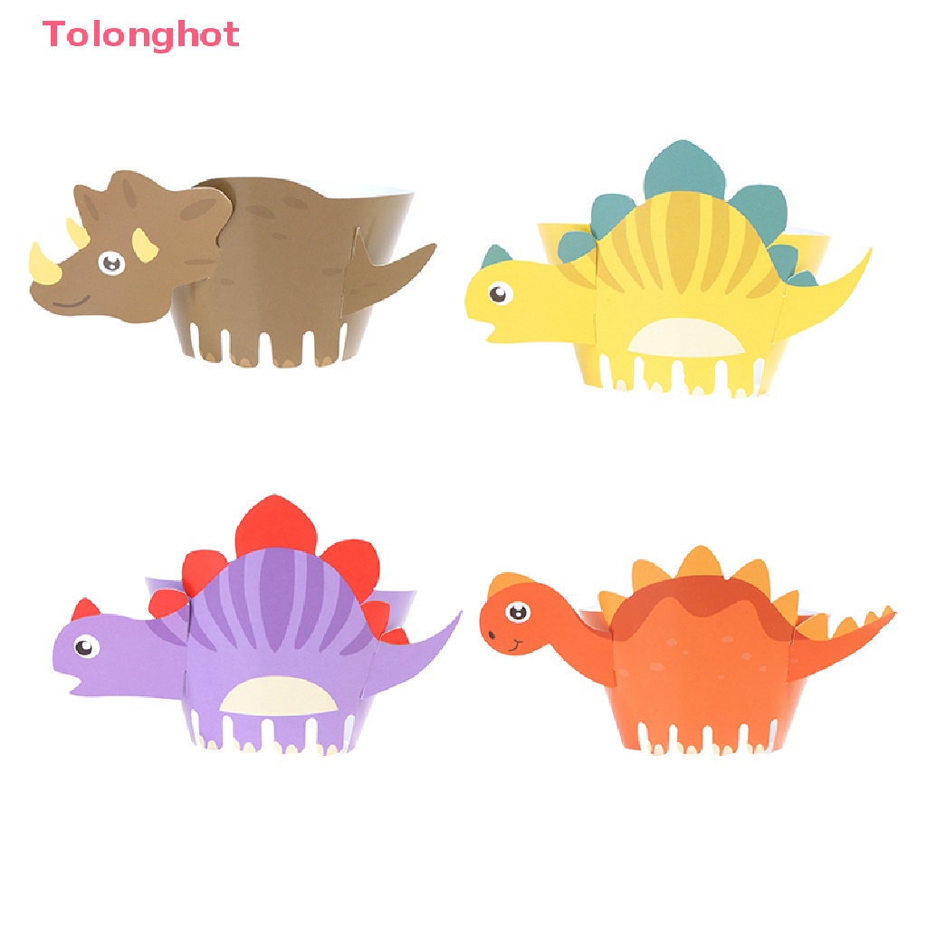 Set 10 Giấy Gói Bánh Cupcake Hình Khủng Long DIY