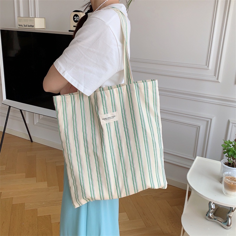 Túi Xách Nữ Vải Canvas Sọc Ngang Xinh Xắn