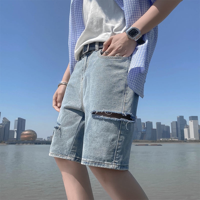 Quần Short denim Ống Rộng Phong Cách Hàn Quốc Dành Cho Nam