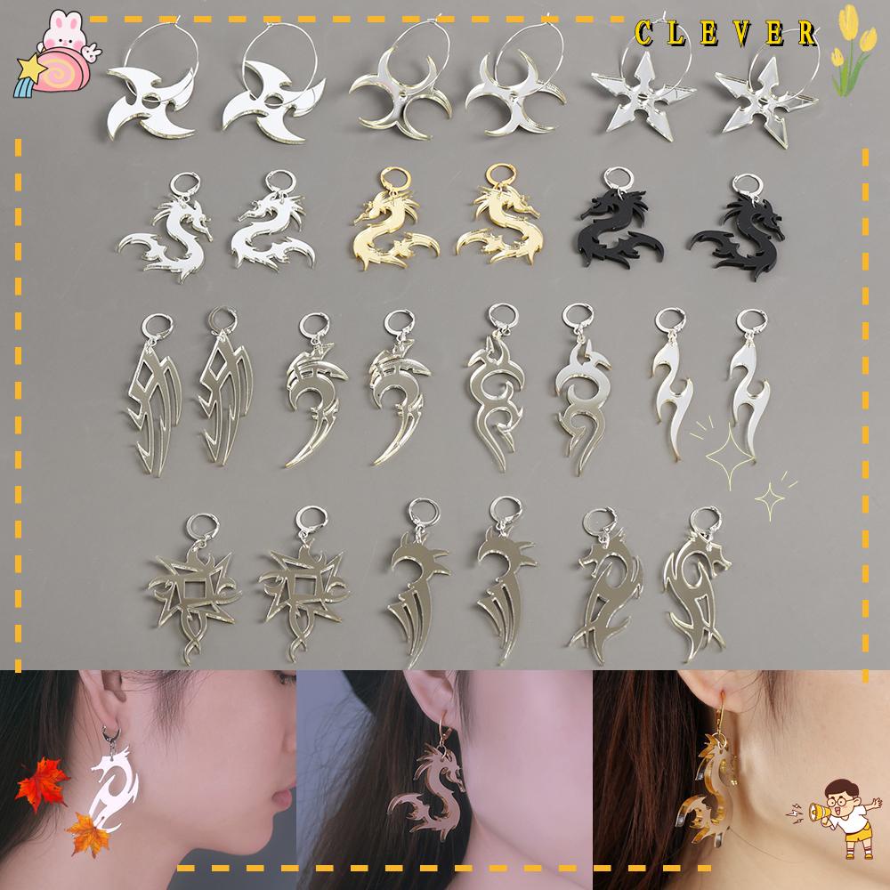 Khuyên Tai Acrylic Mặt Gương Hình Rồng Phong Cách Đường Phố Cá Tính