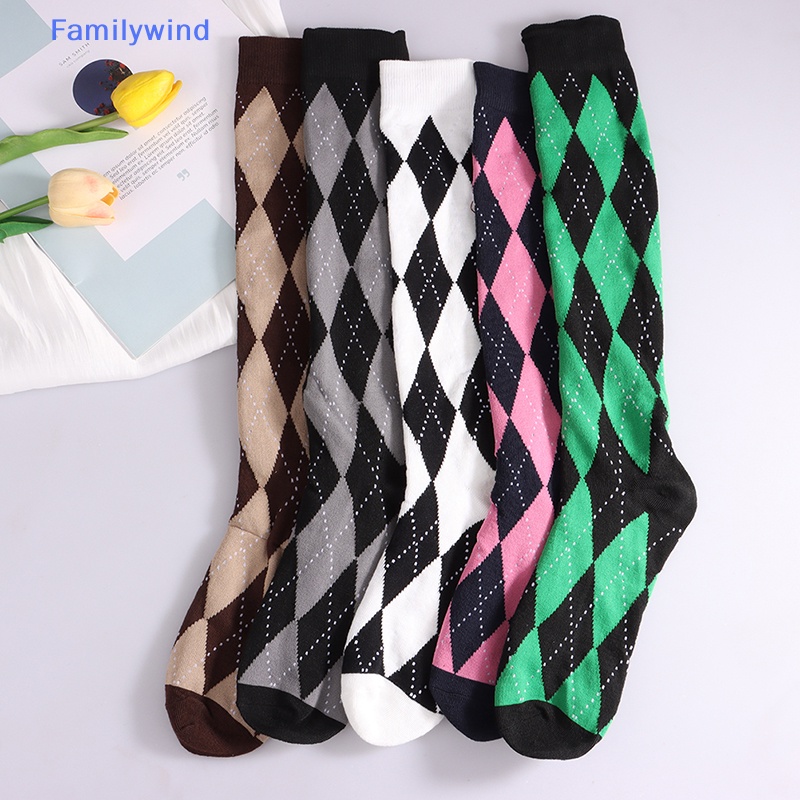 1 Đôi Tất Cotton Dài Đến Đầu Gối Họa Tiết Hình Thoi Phong Cách Nhật Bản Thời Trang Cho Nữ