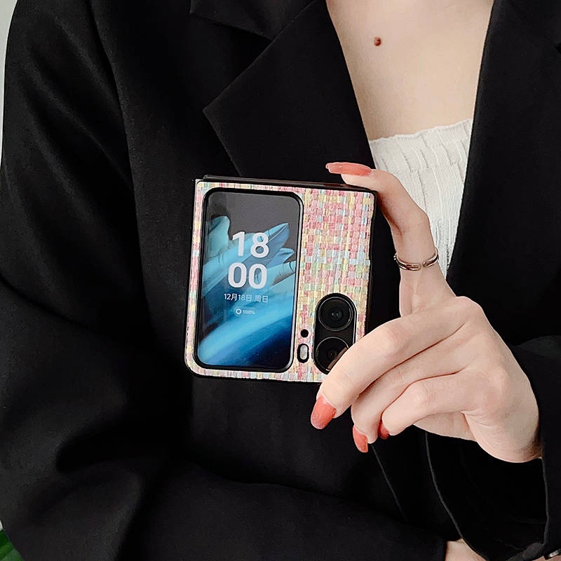Applicable to Oppo Find N2 Flip Phone Case Foldable Screen Woven Pattern Leather Phone Case All-Inclusive Drop-Resistant Protective Case YK6F