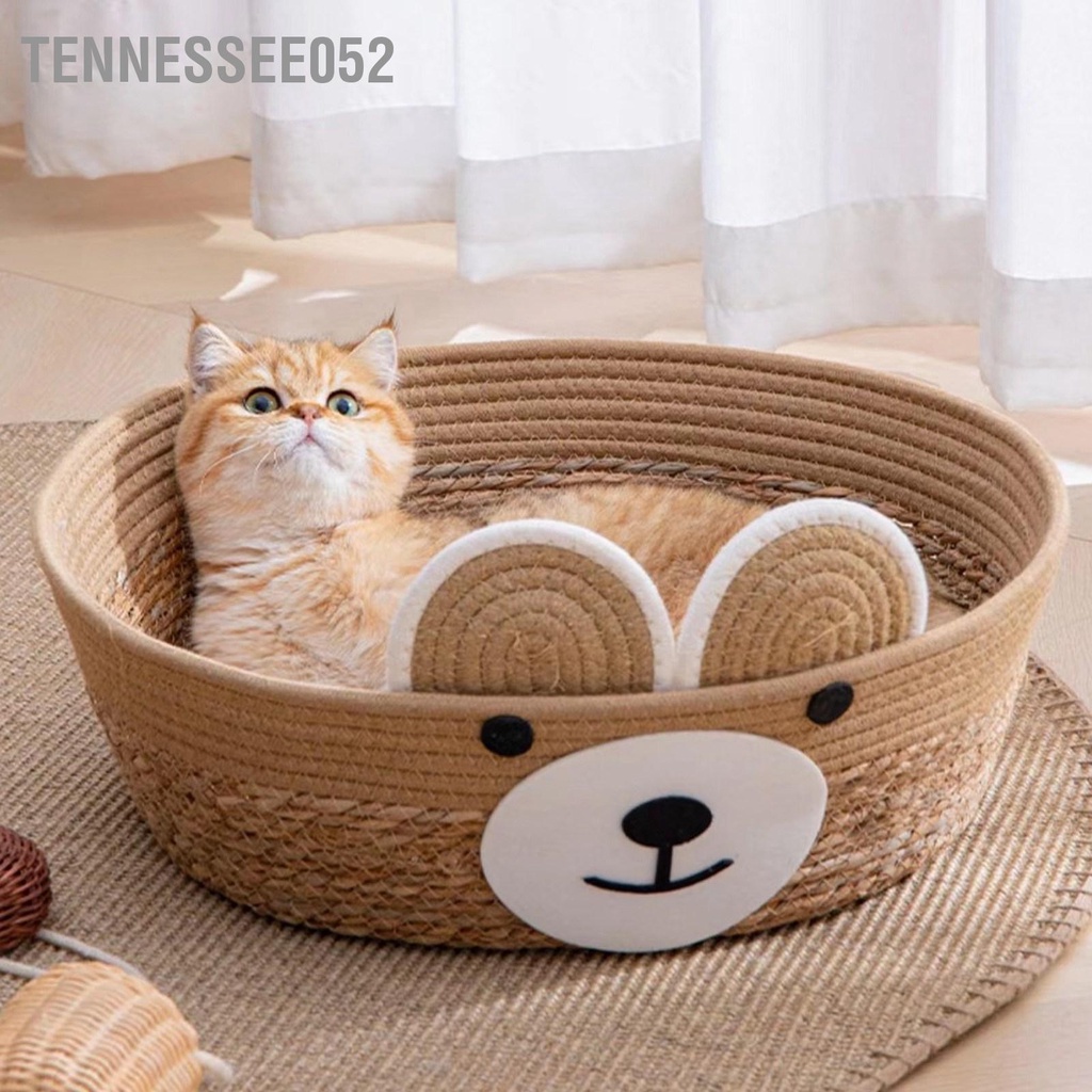 [Hàng Sẵn] Ổ nằm cho Mèo Thú Cưng chất liệu mây tre đan Đa Năng 4 Mùa Mẫu Gấu Dễ thương【Tennessee052】