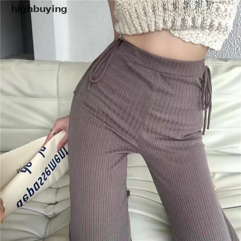 Quần Dệt Kim Lưng Cao Phối Dây Rút Thời Trang Đường Phố Cá Tính