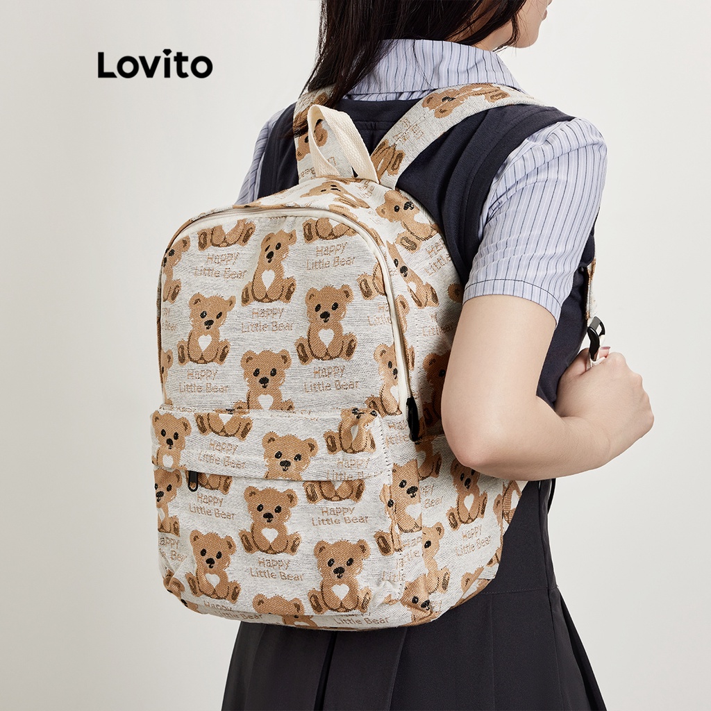 Balo Lovito họa tiết động vật hoạt hình túi có khóa kéo phong cách thường ngày cho nữ L50AD109 (màu mơ/đen)