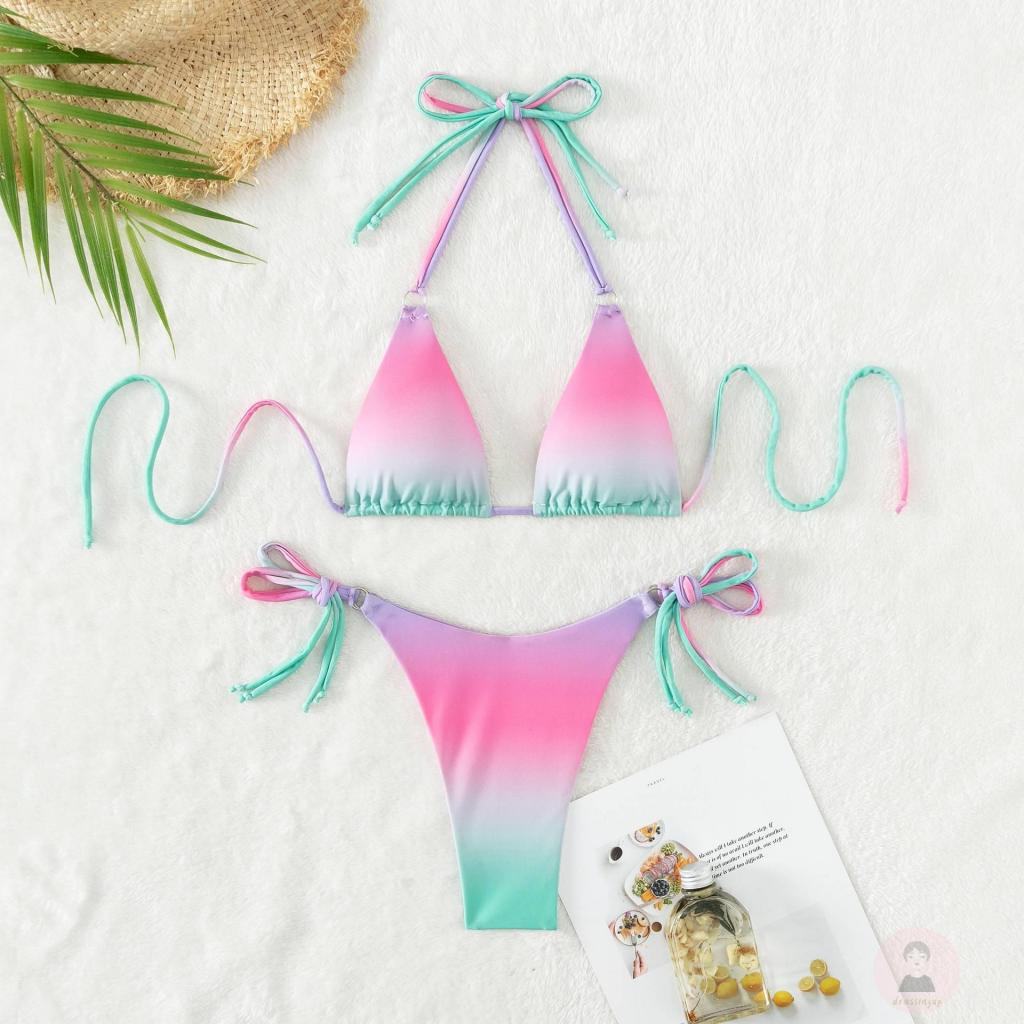 Bộ Bikini 2 Mảnh Màu Sắc Gradient Thời Trang Mùa Hè Cho Nữ