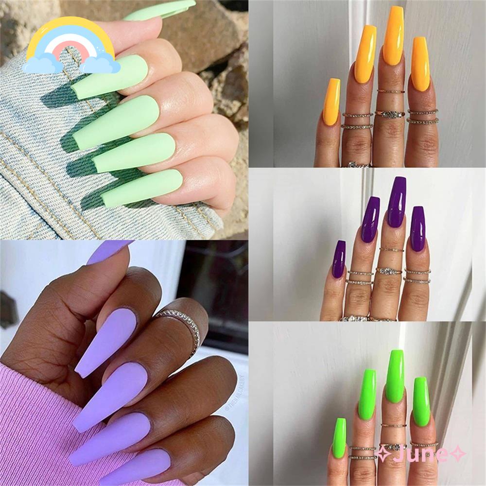 [Hàng mới về] Bộ 24 móng tay giả màu lì chất lượng cao