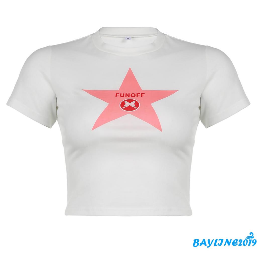 Áo Thun Tay Ngắn Cổ Tròn Dáng Ôm In Hình Ngôi Sao Thời Trang Mùa Hè Cho Nữ