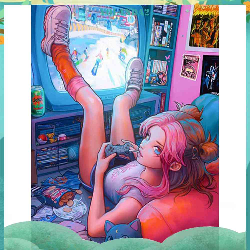 Tranh Đính Đá Kim Cương Toàn Bộ 5D DIY Hình Vẽ Cô Gái Trang Trí Nhà Cửa