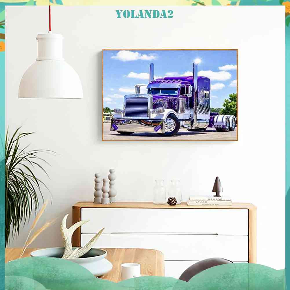 Tranh Đính Đá Kim Cương Toàn Bộ Hình Xe Nông Trại Màu Tím