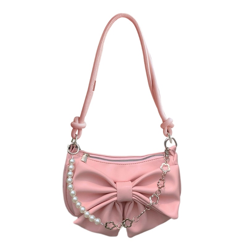 Túi Xách Da PU Mềm Đính Ngọc Trai Phối Dây Xích Đeo Vai Sành Điệu Cho Nữ