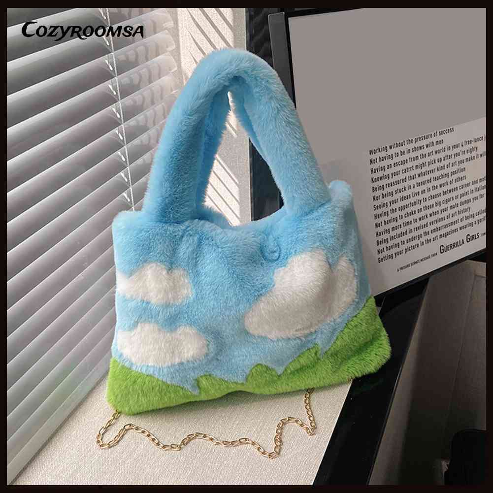 Túi Xách Đeo Vai Phủ Lông Họa Tiết Đám Mây Thời Trang Thu Đông Sành Điệu Dành Cho Nữ