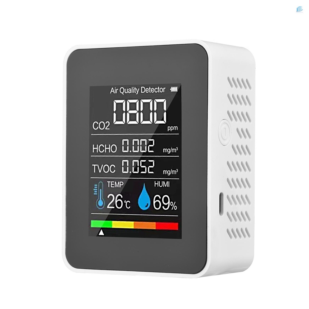 Máy Đo Độ Ẩm Không Khí CO2 5 Trong 1 Formaldehyde Hhho TVOC Có Màn Hình LCD (s2mwvn) 5 Trong 1 Có Thể Sạc Lại CO2 Cho Phòng Làm Việc