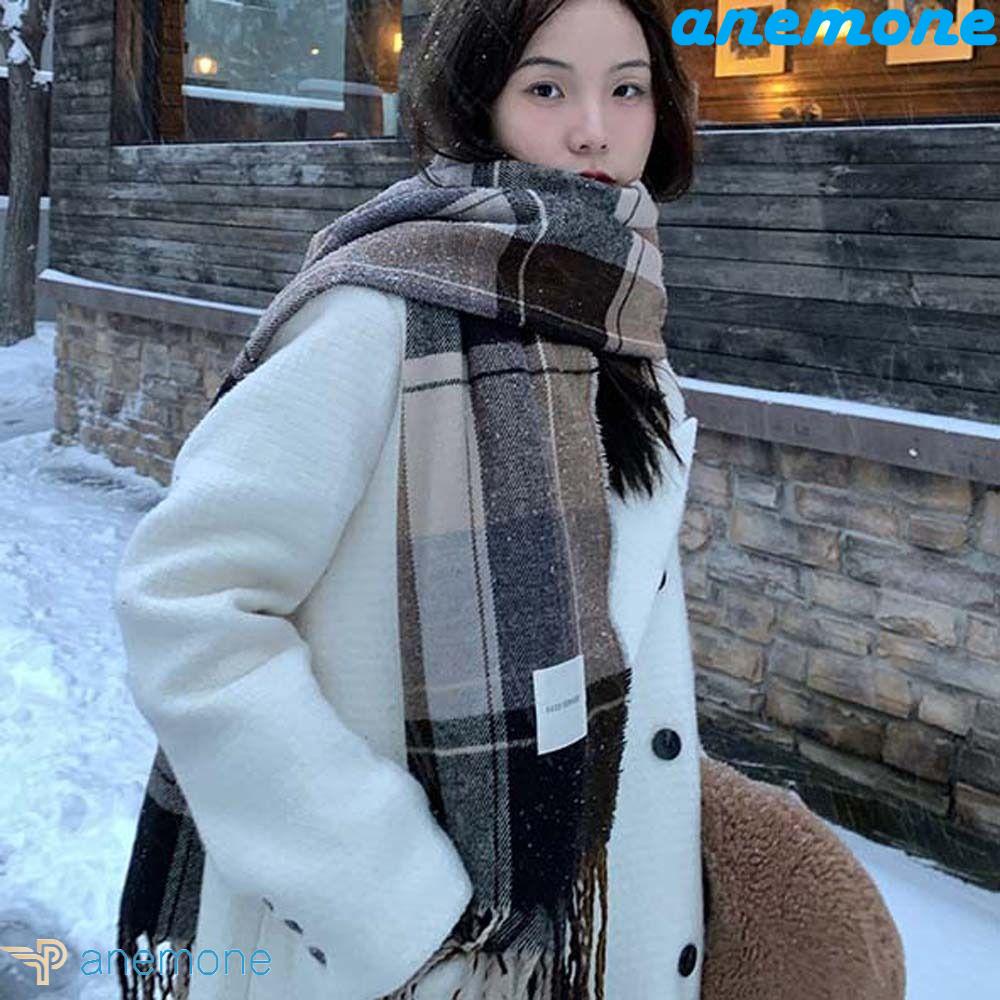 Khăn Choàng Cổ Tua Rua Dày Dặn Họa Tiết Kẻ Sọc Thời Trang Mùa Đông