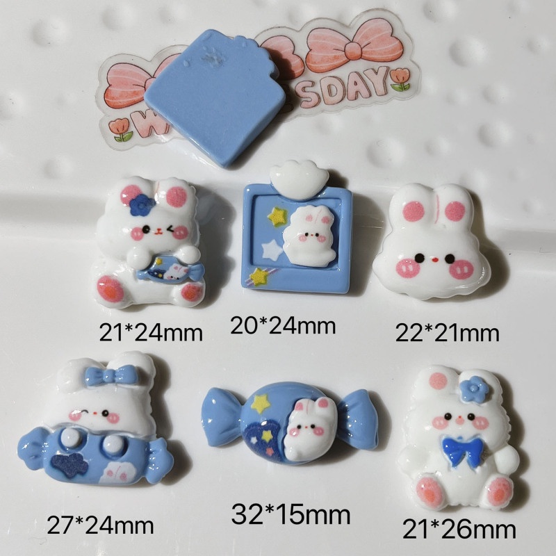 Bộ 20 Miếng Dán Bằng Resin Hình Thỏ Màu Xanh Dương Sáng Trang Trí Giày Dép / Nón Diy